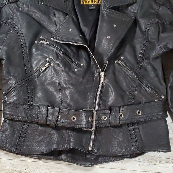 Vintage Leather Protech Cropped Laced Braided Woven Studded Biker Moto Jacket‎ 8 - Picture 5 of 16